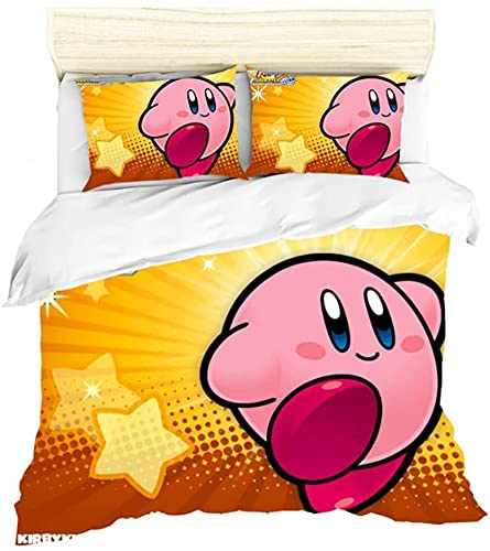 ESAAH Kirby Game 3D Bettbezugsset Mit Reißverschluss Und Kissenbezügen, Mädchen Teenager Bettwäsche 3-teiliges Set (A1,135x200cm+80x80cmx1)