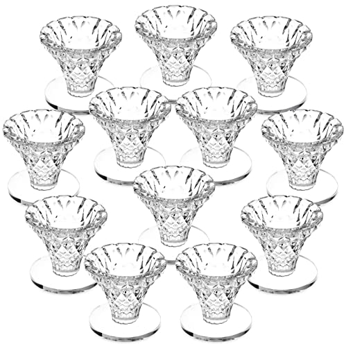 Crystal Glass Candle Holders, 12-Pack of Decorative Candlestick Stands for Dining Table, Events, Weddings, 6 x 4.8 cm Each