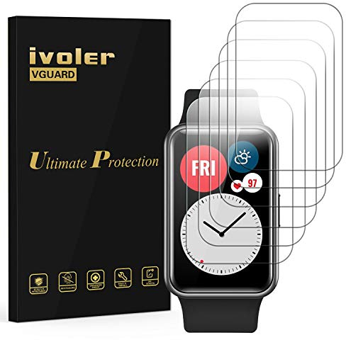 ivoler 6 Piezas Protector de Pantalla para Huawei Watch Fit/Fit SE Special Edition/Oppo Watch Free, [Cobertura Completa] [líquida Instalar] [No Burbujas] Transparente TPU Suave láminas Protectora