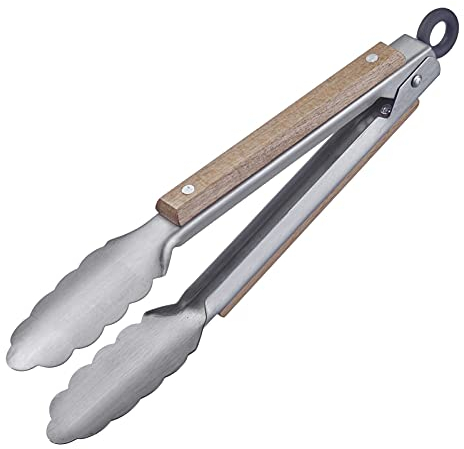 Westmark Grillzange + Servierzange, Mit Edelstahllaffen und Holzelementen an den Griffen, Länge: 27 cm, Rostfreier Edelstahl/Holz, Classic Wood Mini, Silber/Braun, 16272270