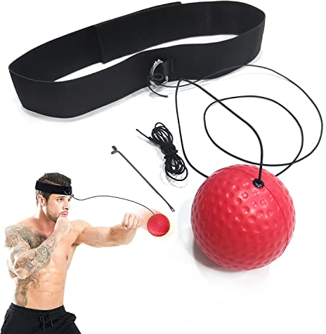 Verbesserter Box-Reflex-Ball, verstellbares Stirnband, Reaktionsball, Bungee-Cord Verwendet für Boxtraining Mixed Martial Arts Fitness Reaktionsfähigkeitstraining mit einem Ersatzseileinfädler