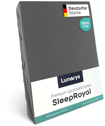 Lunarys® SleepRoyal Luxus Spannbettlaken 100x200cm - Grau - 250 g/m² Premium Bettlaken - 40 cm Steghöhe - für hohe Matratzen, Boxspringbett & Matratze + Topper & Wasserbett - Stretch Jersey