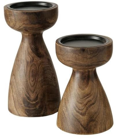 Boltze Kerzenständer Plamo 2-teilig (Kerzenhalter aus Holz, stilvolles Design, Dekoration Esstisch, Kommode, modern, Boho Stil) 2025615