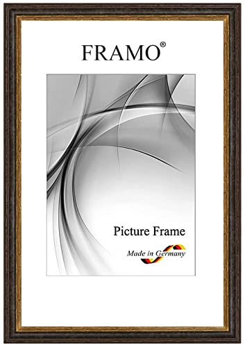 FRAMO Barock Bilderrahmen Landhaus 22 x 28 cm aus Massivholz | Alt-Schwarz Gold | Farbe/Größe wählbar | Retro Vintage Antik Rahmen N°083