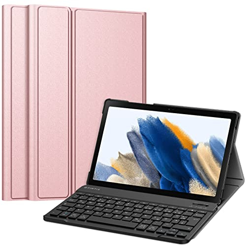 FINTIE Tastatur Hülle für Samsung Galaxy Tab A8 10.5 Zoll 2022/2021 SM-X200/X205/X207 - Keyboard Cover mit Magnetisch Abnehmbarer Deutsches Layout, Roségold