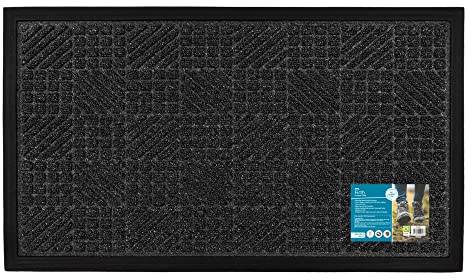 JVL Firth Tile Rubber Backed Doormat, 40x70cm, Charcoal