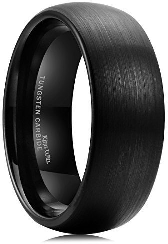 King Will 8mm Black Brushed Matte Finish Tungsten Carbide Ring Domed Engagement Wedding Band Comfort Fit 11.5