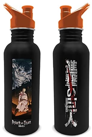 Pyramid International Bouteille d'eau en métal Attack On Titan (design saison 4) 540 ml - Bouteille d'eau et bouteille d'eau - Produit officiel Attack On Titan, noir