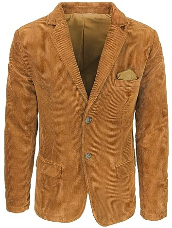 Evoga Veste d'hiver en velours côtelé élégant décontracté deux boutons, Beige camel., XXX-Large