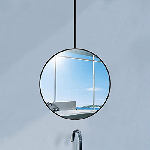 BTZHY Badspiegel,Nordic Runder Deckenspiegel Badezimmer Waschraum Kleiderstange Spiegel Kosmetik Rasierspiegel Eingang Garderobe Geschäft Hotel Kommerzieller Dekorativer Spiegel,Schwarz