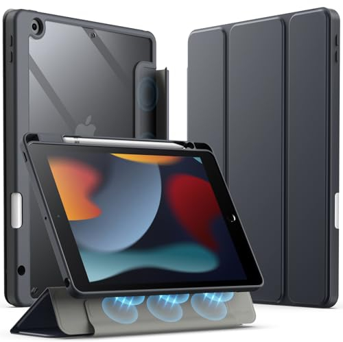 JETech Funda Desmontable para iPad 9/8/7 (10,2 Pulgadas, 2021/2020/2019 Modelo, 9.ª/8.ª/7.ª Generación) con Soporte para Pencil, Carcasa Magnética Soporte Trifold Respaldo Clara (Gris Espacial)