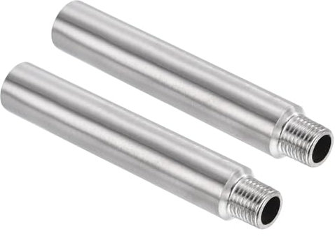 PATIKIL 304 Inoxidable Acero Ducha Cabezal Extensión Brazo, 2 Paquete G1/4 Macho a Hembra Rosca 100mm Longitud Tubería Accesorio Ducha Cabezal Extensor