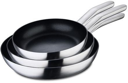 MasterPRO Alessi - Spiel mit 3 Pfannen von 20, 24 und 28 cm - Hergestellt in Edelstahl - Antiadherent in schwarzer Farbe - Edelstahlgriff - Induktionspunkt