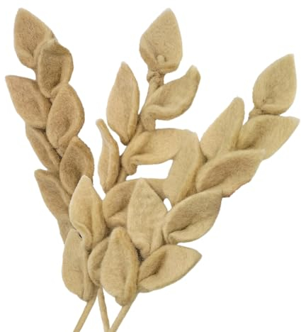 your castle AST mit Blättern Laubzweig Filzblumen, handgemachte Dekoblumen, fairer Handel, nachhaltige Deko aus Filz, realistische Kunstblumen, 3 Stück in Beige