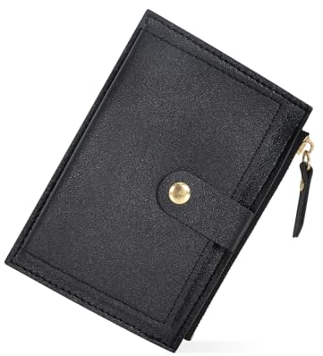 Portefeuille Femme Cuir, Porte Monnaie Mini Porte Cartes, avec Fermeture éclair, avec 6 Emplacements de Carte, éclair Poche à Monnaie, Porte Carte de Credit Cuir, 14 * 9 * 0.5cm (Noir)
