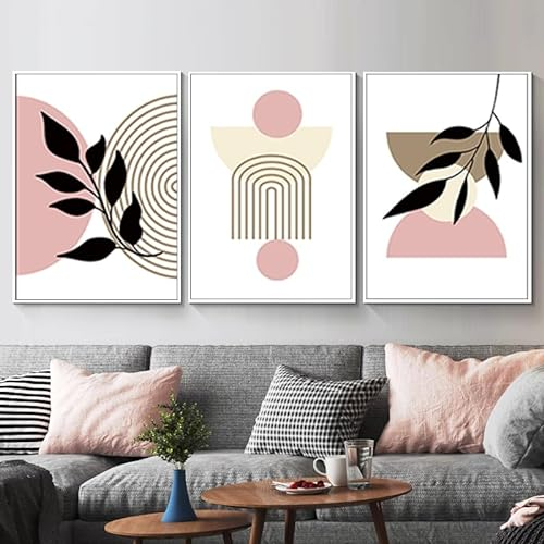 Geometrische Abstrakte Kunst Poster Set Von 3, Mittelalterliche Moderne Bohemian Stil Schlafzimmer Und Wohnzimmer Kunstdruck, Pflanze Farbblock Dekorative Malerei, Rahmenlos (Stil 8,50x70cm*3)