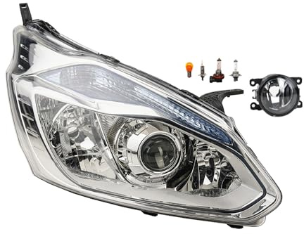 Johns, Scheinwerfer Halogen passend für Ford Transit Custom 12 12-17 H7 H15 Rechts + Nebelscheinwerfer + Leuchtmittel