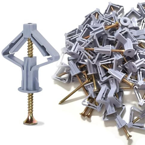 DC VOLTAGE 50Pcs Plasterboard Wall Plugs and Screws fixings Set Plastic Hollow Wall Anchors and Kit Masonry Countersunk Screws for Brick Concrete Drywall Screw and Wall Plug Fibreboard Cavity Wall