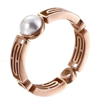 Dsnyu Damen Ring Rosegold, Trauringe Modern Edelstahl Hohl mit Perle Größe 60 (19.1) Schmuck Komfort Fit