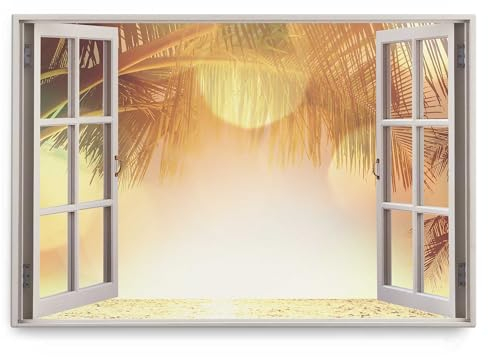 Wandbild 120x80cm Fensterbild Sonnenschein Palmen Strand Sommer Meer
