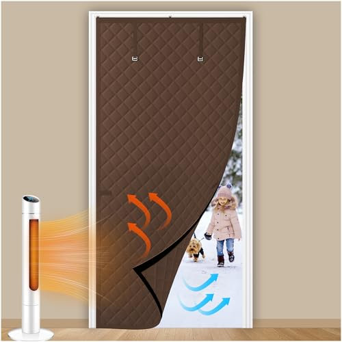 Augblinds Thermal Insulated Door Curtain, Brown, Fits Door Size 36 x 80 Inch, Oxford Cloth Thicken Cotton Filled, Curtain Size 39 x 82