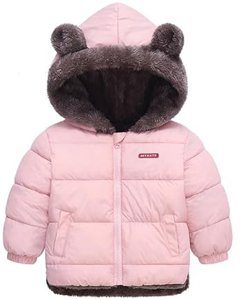 Kids Boys Girls Winter Coats Hooded Down Thicken Jackets with Cute Ear Toddler Baby Boys Girls Warm Fleece Coat Kids Baby Winter Clothes 3-4 Years Pink