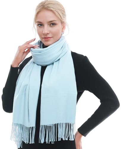 RIIQIICHY Schal Damen Winter Schals Tücher Winterschal Kuschelig Xxl Hellblau Damenschal Pashmina Herbst Frauen Kaschmir Schal mit Fransen