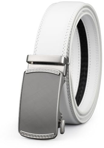 KUULIMEE Gürtel Herren,Ratsche Ledergürtel Für Herren Anzug Business Jeans,Breit 35mm-3013-WHITE-125cm