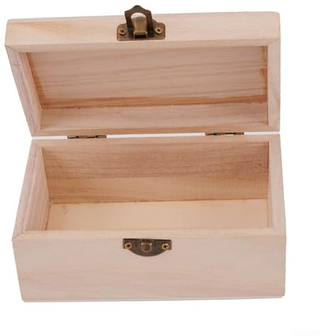Unfinished Square Wooden Box with Hinged Lid, Plain Wood Wooden Square Hinged Storage Boxes Craft Jewelry Box Gift-Box for DIY Crafts