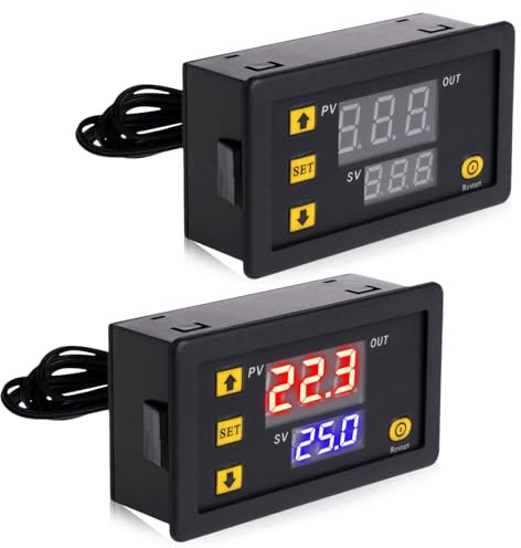 2 Stück Digitaler Temperaturregler, W3230 Digital Thermostat mit Fühler Wasserdichter Sonde DC 12V Temperaturschalter LCD Display, Heizung Kühlung Digitalanzeige Thermostat mit NTC 10K-Sensorsonde