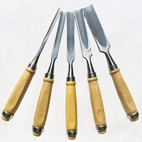 QZHDX Carving Chisel Set, 5 pcs Wood Sculpture Carving Chisel Tool Kit,Wooden Comfortable Grip for Wood Craft DIY Woodworking(6MM,12MM,16MM,18MM and 24MM)