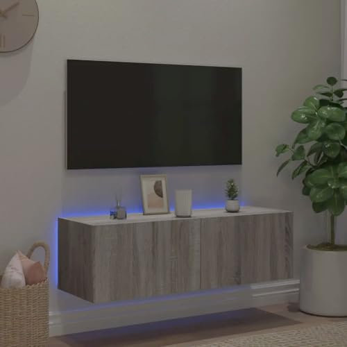 Canditree 100 cm Floating TV Cabinet with LED Lights, Floating TV Stand with Storage, Wall Mounted Entertainment Center (Grey Sonoma)