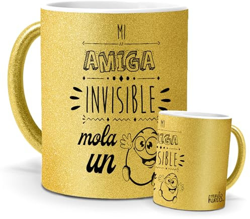 Taza Amiga | Taza mi Amiga Invisible Mola un Huevo | Regalos Divertidos paras Amigo Invisible | Frase Original y Graciosa | Taza Purpurina oro | Idea de Regalo | Taza de Café y Té | Capacidad 350 ML