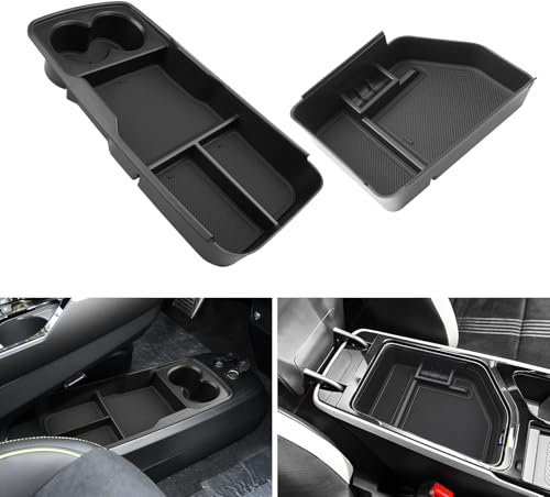 LUWU Compatible with Kia EV6 2021-2024 2025 Centre Console Storage Box + Lower Centre Console Organiser with Drink Holder EV6 2023 Armrest Organiser Tray Centre Armrest Glove Box Interior Accessories