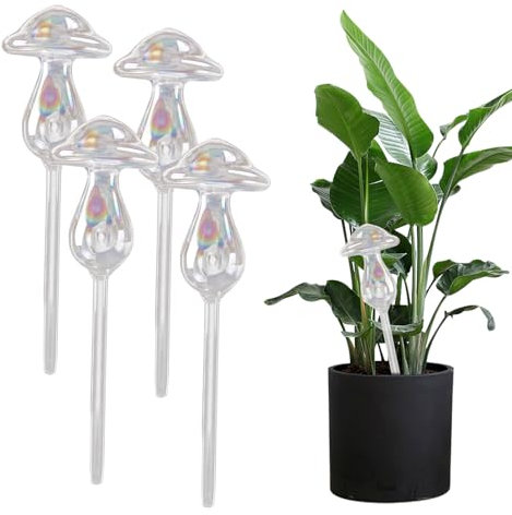 Gohytal Watering Balls Mushrooms Set of 4, Plant Watering, Watering Balls Glass, Water Dispenser Plants, Plants Watering Holiday, Watering Balls for Plants, Water Storage for Plants