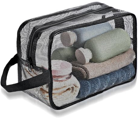 Bremorou Shower Bags For Men Shower Caddy Portable Black Mesh Gym Dorm Organizer Quick-Dry Shower Camping Organizer Hanging Bathroom