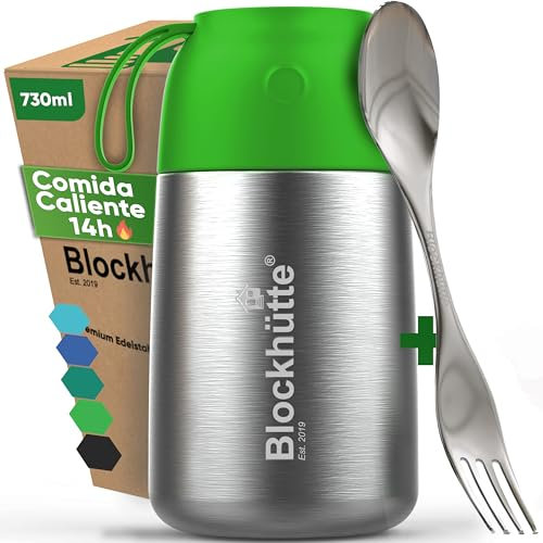 Blockhütte Thermal Lunch Box for Adults 730ml Stainless Steel | Thermal Food Flask with Spork | BPA Free Soup Flask for 14h Hot Meals Dishwasher Safe | for Porridge and Meal Prep – Light Green