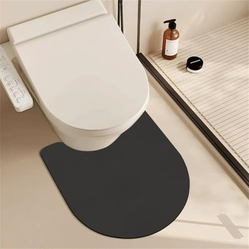 Treer Tapis Toilette WC Contour, Antidérapant Diatomite Tapis de Bain Contour Forme de U Lavable, Absorbant, Sechage Rapide pour WC et Salle de Bain (Noir,60 * 55cm)