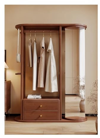 Porte-manteau sur pied avec miroir, porte-manteau, miroir pleine longueur, porte-manteau en bois massif, porte-vêtements rotatif avec miroir de maquillage, porte-vêtements intégré pour chamb