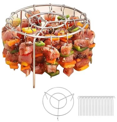 Accessoire Air Fryer,Set de Brochettes Barbecue en Acier Inoxydable - 24 Brochettes + Grille Ronde | Accessoires Compatibles Airfryer, Friteuse sans Huile et Grill d'Intérieur