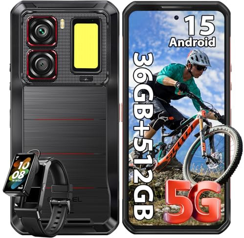 OUKITEL WP300 Telephone Incassable 5G avec Montre Connectée, 36Go + 512Go, 16000mAh/45W Smartphone Incassable Android 15, 6.8 & 120Hz, 108MP, Campeur Lumière, MTK D7050, Écouteurs, Dual SIM 5G/NFC