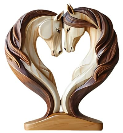 Galoppierende Pferdestatue – Handgefertigte -Figur mit Bronze-Finish, majestätisches - | Holzpferdefigur, kunstvolle Skulptur eines rennenden Pferdes, detailreiche Metallkunst für Ga
