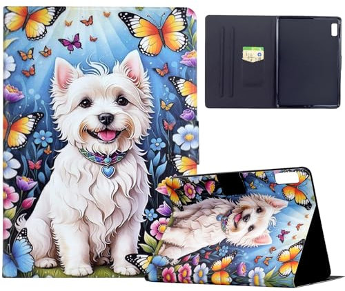 Mldjomid Funda Tableta para Lenovo Tab P11 (2nd Gen)/Tab P11 Gen 2 (TB350FU)/Xiaoxin Pad Plus 2023 11.5 Protectora Carcasa con Soporte y Auto Sueño/Estela PU Flip Cover Case- Perrito Blanco