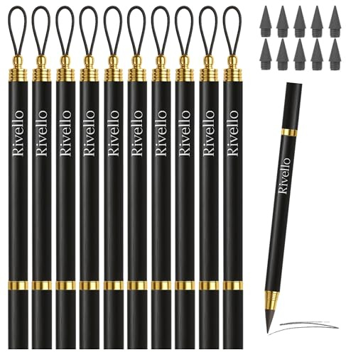 Rivello Ewiger Bleistift aus Holz – schreibt ohne Anspitzen – mit Ersatzminen – nachhaltiger Holzstift im 3er, 6er oder 9er Set – braun, schwarz oder Mix