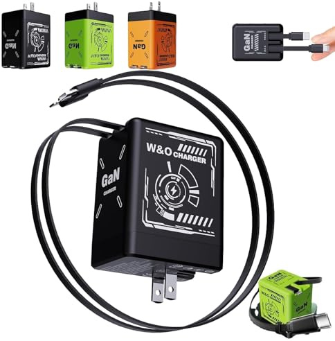 2 In 1 Gan Charger 120w Watt Charger,120w Fast Charger with Retractable Type-C and L Cable, All In One Foldable Plug,for Iphone/Laptops,Retractable Phone Charger Wall Plug (Black)