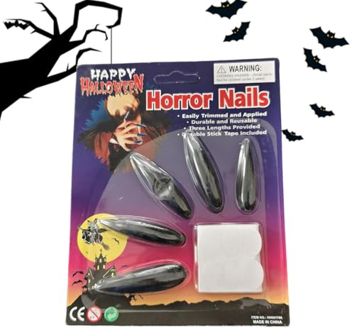 Gotische Press On Nägel, 10 Stück lange gruselige falsche Nägel, Gothic Dekoration für Halloween Party Verkleidung Spukhaus Rolle