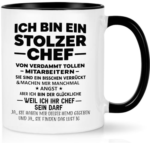 Joymaking Chef Geschenke Tasse mit Spruch - Ich bin ein stolzer Chef von tollen Mitarbeitern - Geschenke für Bester Chefs Lustig Geschenk für Chefs von Mitarbeitern, 320ml Schwarz