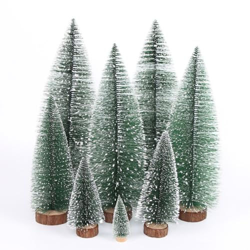 KARLOR 9 Pack Mini Weihnachtsbaum Set, Künstliche Weihnachtsbäume mit Holzsockel Tischdeko Miniatur Tannenbaum Grün Kiefern Christbaum Wichtel Garten Fenster Weihnachten Dekoration 10/15 /20 cm