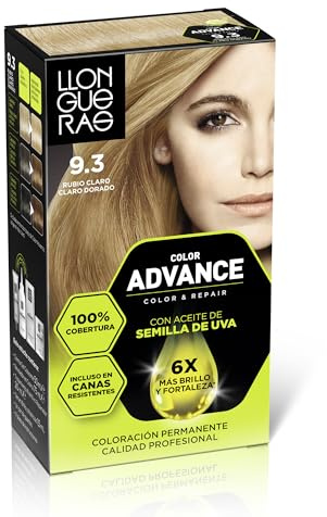Llongueras Color Advance Tinte Pelo Mujer - 9.3 Rubio Claro Claro Dorado | Coloración Permanente, 100% Cobertura Incluso En Canas Resistentes, Calidad Profesional, 6 veces más brillo y fortaleza