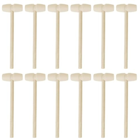 12Pcs Mini Wooden Hammers, Chocolate Dessert Hammer, Cake Smash Hammer Set,Pounding Seafood Mallet, Children Educational Toys